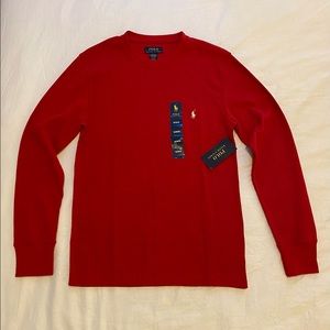 Red Ralph Lauren Polo, light fleece.